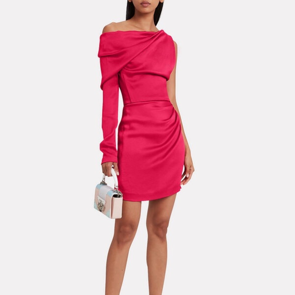 CUSHNIE Satin One-Sleeve Mini Dress NWT 4